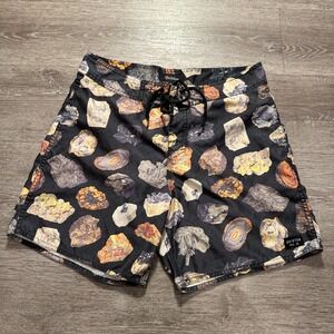 Brixton Board Shorts Mens 32 Swim Trunks Drawstring Graphic All Over Print Surf